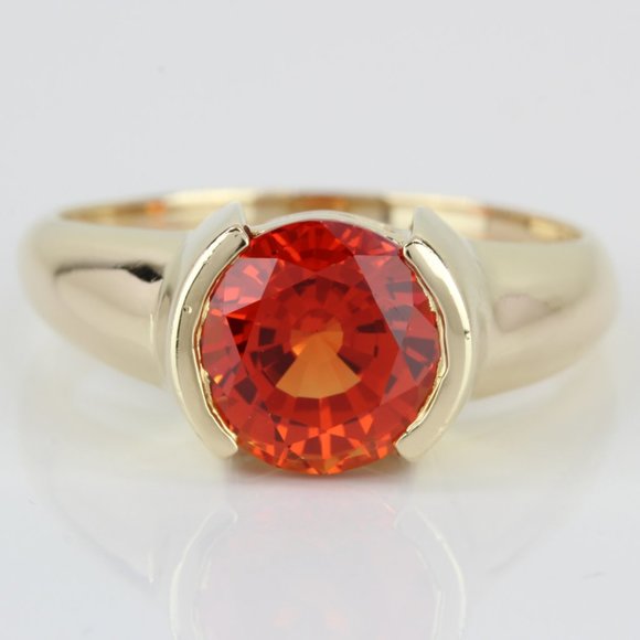 14k Yellow Gold Solitaire Orange Gemstone Ring - Picture 2 of 7
